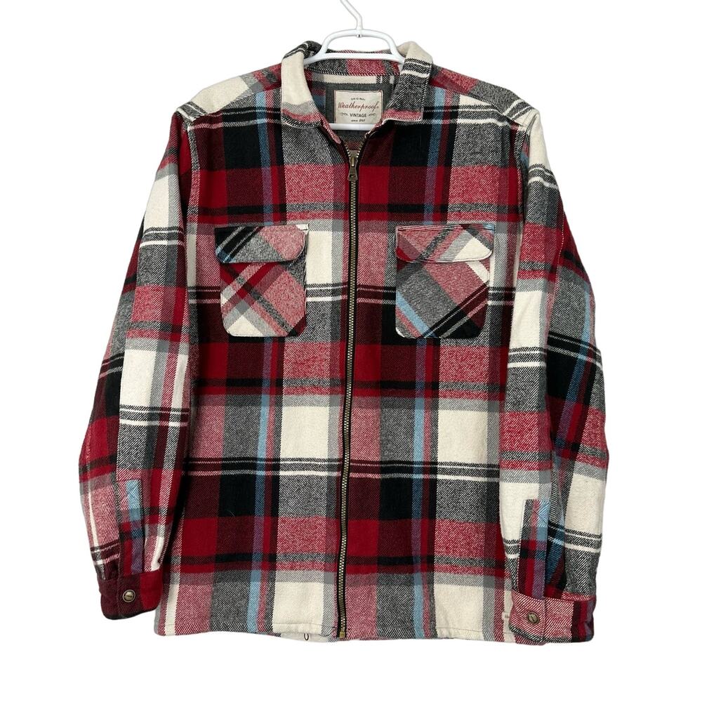 Weatherproof Vintage Full Zip Flannel Plaid Shacket with pockets Large